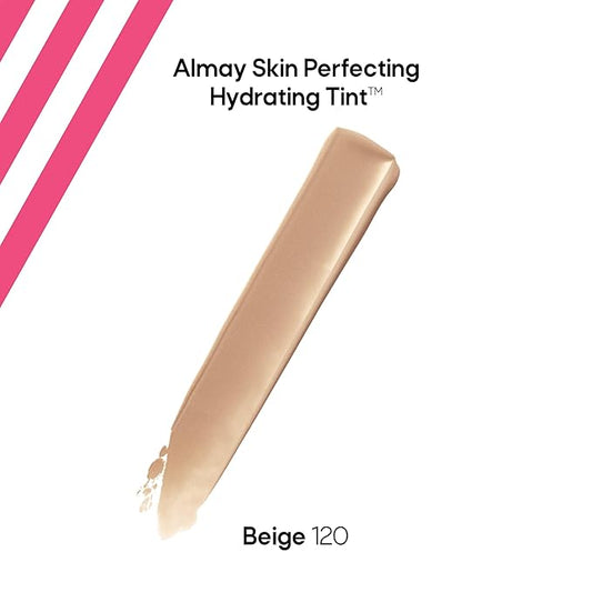 Almay Hydrating Liquid Foundation Tint, Lightweight with Light Coverage, Naturally Dewy Finish, Hypoallergenic, Dermatologist TestedFragrance Free, 120 Beige, 0.94 fl oz.