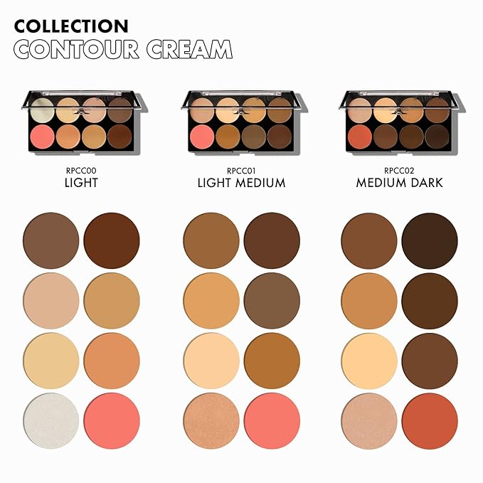 Ruby Kisses Flawless Finish with 3D Contour Cream Makeup Palette β Lightweight, Multi-Palette, Contouring Foundation, Creamy, Sculpt &Highlighting, Define Cheekbones (Dark Medium)