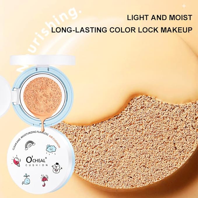 O'CHEAL Whitening Loose Powder and CC Air Cushion BB Cream Liquid Foundation Cream for Makeup Concealer Cushion for Face Make Up Cushion Makeup IVORY WHITE