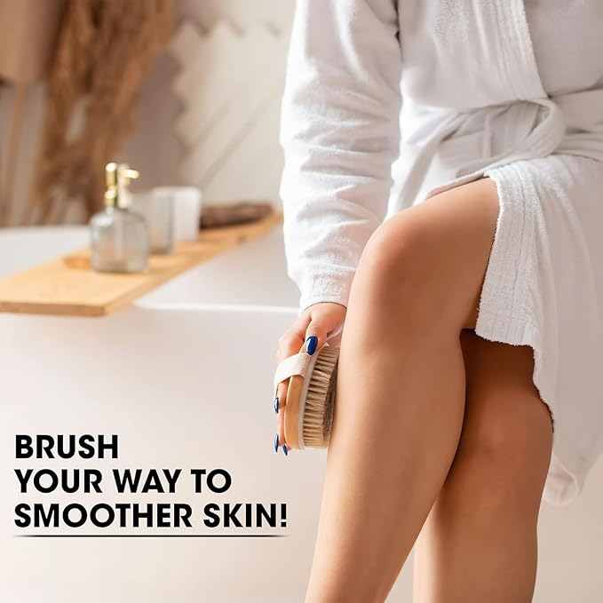 OPAZ Dry Body Brush 2 Pack – Natural Boar Bristles Exfoliating Brushing for Lymphatic Drainage, Cellulite, Acne Wooden Scrub with Strap for Bath, Shower & Self-Care