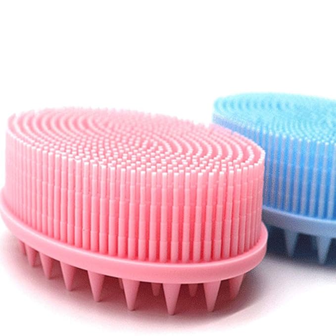 Exfoliating Silicone Body Scrubber 2 in 1 Silicone Shower Brush Natural Bristle Massager Bath Sponge Gentle Scrub Skin Exfoliation For Face and Body Massage Nubs Improve Blood Circulation (Black)