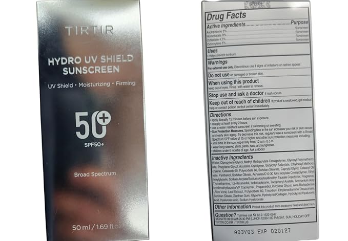 TIRTIR Hydro UV Shield Sunscreen | SPF 50+ UVA/UVB Protection, Lightweight, No White Cast, Non-greasy, Korean Sunscreen, 1.69 Fl Oz (Pack of 1)