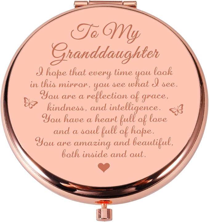 Valentines Day Gifts for Granddaughter from Grandma, Granddaughter Valentines Compact Mirror Gifts, To My Granddaughter Gifts Birthday Gifts, Inspirational Gifts for Granddaughter Pocket Mirror Gifts