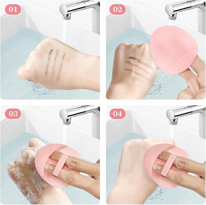 Manmihealth Soft Silicone Face Scrubber Exfoliator 2 Pack,Silicone Handheld Manual Facial Cleansing Brush, Face Washing Pad for Pore Cleansing Blackhead Removing Massaging (Black+Pink)