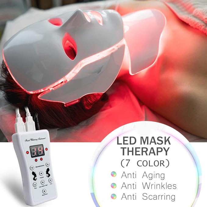 LED Face MΓ’sk Light Therapy | 7 Color Skin Rejuvenation Therapy LED Photon MΓ’sk Light Facial Skin Care Anti Aging Skin Tightening Wrinkles Toning MΓ’sk (For face & neck). (White)