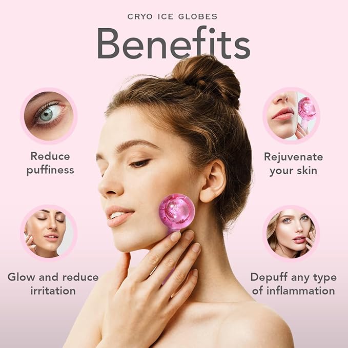 Ice Globes for Face Neck & Eyes, Unbreakable Stainless Steel Gua Sha, Facial Ice Globes for Puffiness, Wrinkles, Dark Circles, Pink (Set of 2)