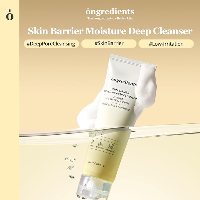 ONGREDIENTS Skin Barrier Moisture Deep Cleanser | Daily Face Wash for All Types | Centella, Peptide, AHA, LHA, Hydrating, Soothing, Pore Tightening | Vegan, Korean Skin Care 4.06 fl Oz