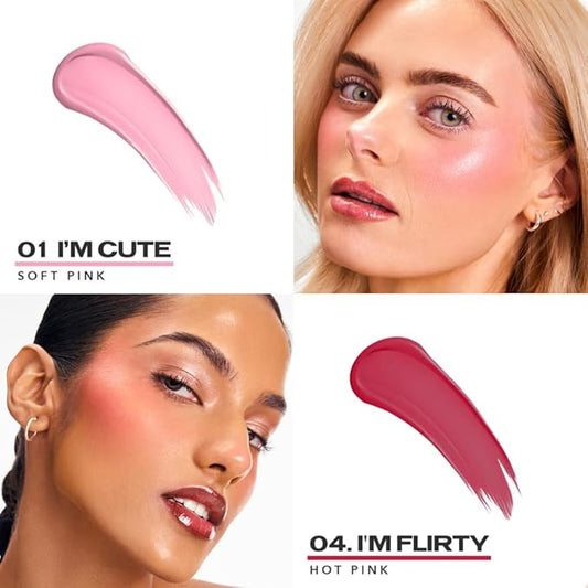 Sacheu Cheek STAY-N Liquid Blush for Cheeks β High Pigment, Buildable, Lightweight Cream Blush Infused With Squalane, for Dewy Radiant Flushed Cheeks β Long-lasting & Cruelty Free, Pretty in Pink Duo