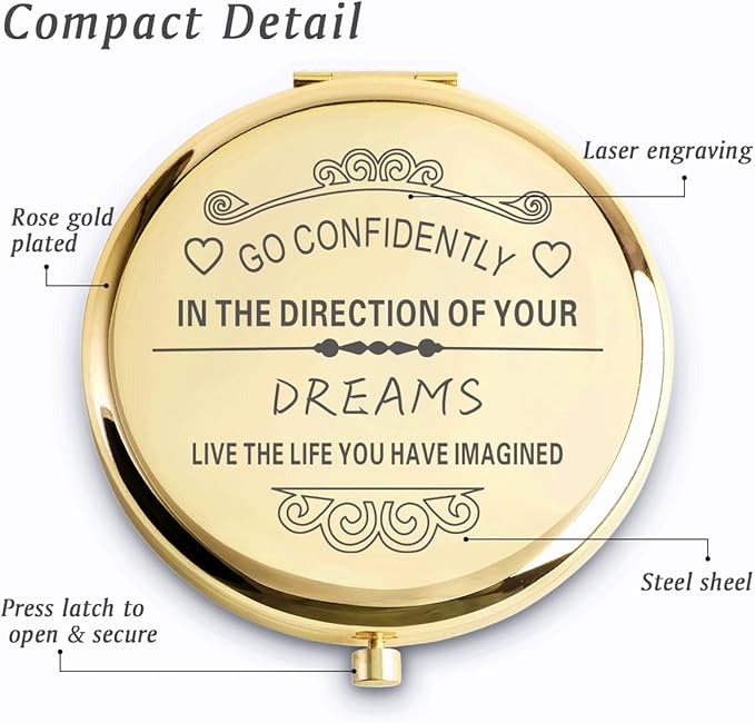 Personalized Gifts for Women Girls, Inspirational Compact Mirrors, 2025 Graduation Gifts for Her, Unique Mothers Day Birthday Gifts for Mom Sister Wife Daughter Niece, Friendship Gifts for Friends