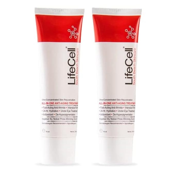 LifeCell All In One Anti-Aging Cream β Reduces Wrinkles, Fine Lines, Dark Circles & Sun Damage β Retinol, Vitamin C, DMAE & Hyaluronic Acid β Fragrance-Free, for All Skin Types (2.54oz), 2-Pack
