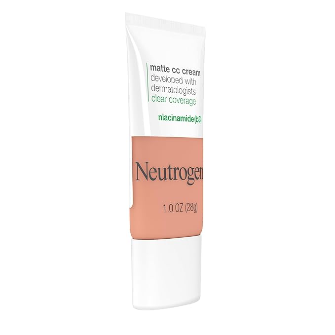 Neutrogena Clear Coverage Flawless Matte CC Cream, Full-Coverage Color Correcting Cream Face Makeup with Niacinamide (b3), Hypoallergenic, Oil Free & Fragrance Free, Cool Almond, 1 oz