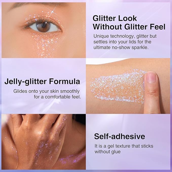 Body Glitter Gel,Face Hair Nails Eye Glitter Makeup, Sequins Shimmer Liquid Eyeshadow Long Lasting Sparkling,Festival Art Party Halloween Glitter Gel(L06)