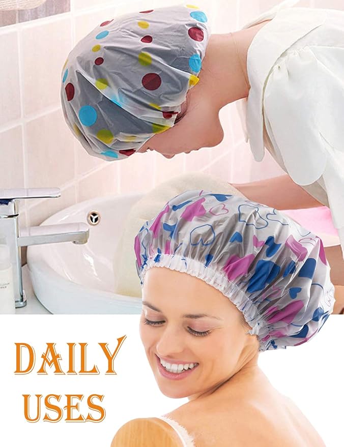 12 Pieces Reusable Waterproof Shower Caps,Durable Elastic Bathing Hair Cap,Beauty Salon Spa Shower Caps Lace Elastic Band Hair Bath Caps Shower Caps