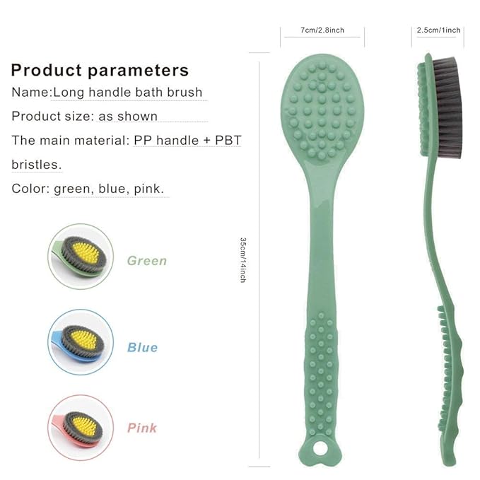 QiCheng&LYS long handle bath brush, soft and comfortable massage brush bath brush - 14 inches (blue und green)
