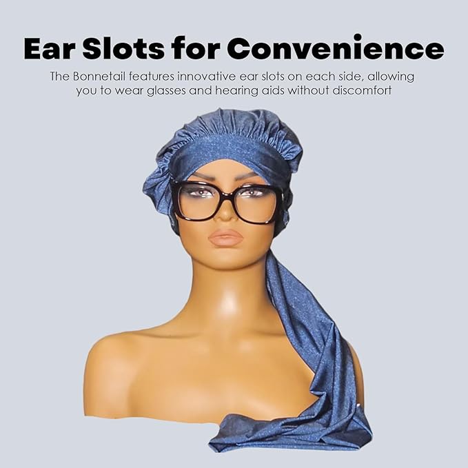 Bonnetail for Women, Long Bonnet for Ponytails, Hair Care, Bonnetail for Sleeping with Ear Slots