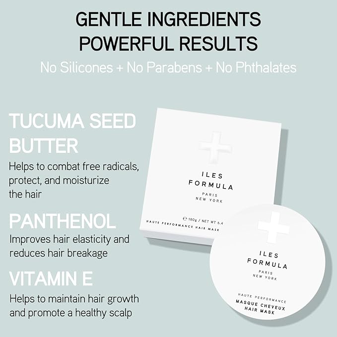 ILES FORMULA Hair Mask β Deep Conditioning Hair Treatment for Dry, Damaged, Frizzy Hair - Lightweight Hair Repair Mask with Tucuma Butter, Macroloba Seed, Vitamins B5 & E | Hydrating, Color-Safe