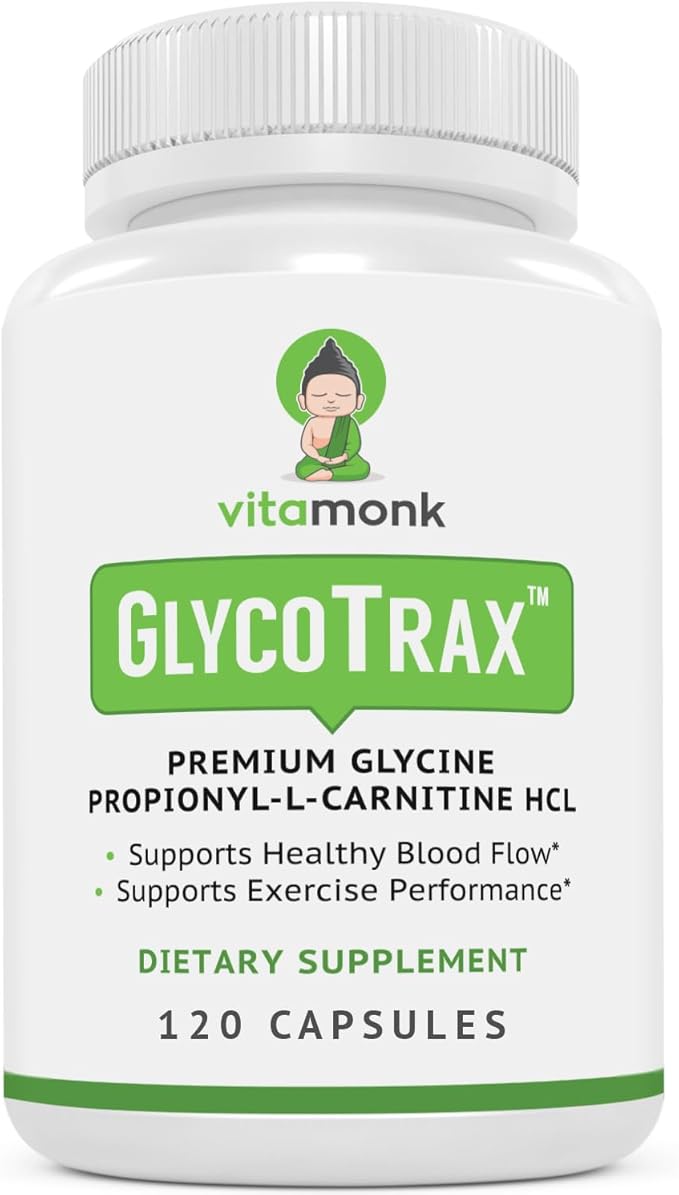 VitaMonk GlycoTraxโข GPLC Extra Large Bottle - 120 Capsules of High-Absorption Glycine Propionyl-L-Carnitine with No Artificial Fillers - Glycine Propionyl L Carnitine Supplement