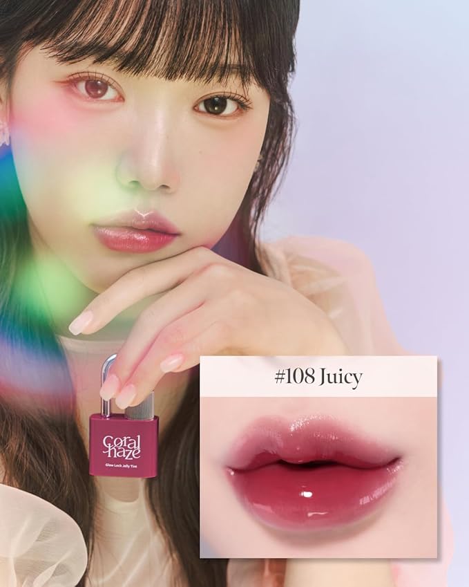 CORLAHAZE Glow Lock Jelly Tint 108 Juicy 4g, Hydrating Jelly Glow Lip Stain, High-Shine, Long-Lasting Color Moisturizing Lip Enhancer with Rosehip Oil, Collectible Lock-Shaped Design, Korean Makeup