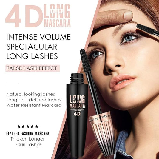4D Fiber Eyelash Mascara, Natural Waterproof Lasting Lash Mascara Black Volume, Lengthening Thickening Softer Fuller Lashes Amplify Eyelash Primer Brush (Black)