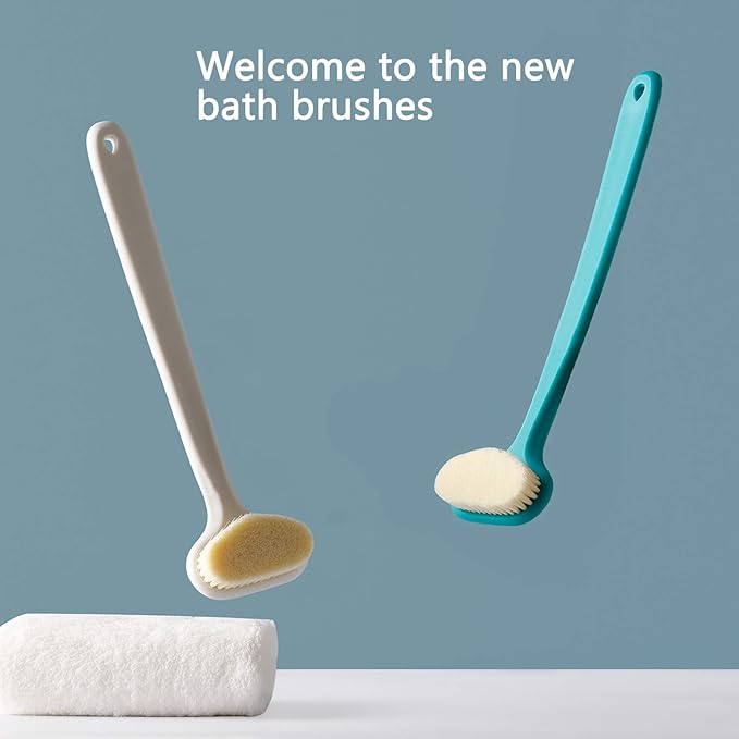 Upgraded Bath Body Brush with Comfy Bristles Long Handle Gentle Exfoliation Improve Skin's Health and Beauty Bath Shower Wet or Dry Brushing Body Brush (14 inch, Green)