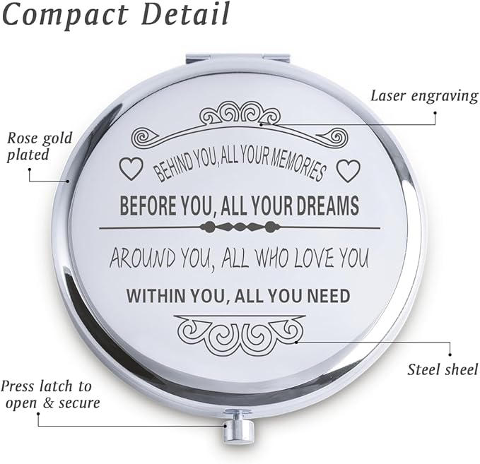 Personalized Gifts for Women Girls, Inspirational Compact Mirrors, 2025 Graduation Gifts for Her, Unique Mothers Day Birthday Gifts for Mom Sister Wife Daughter Niece, Friendship Gifts for Friends