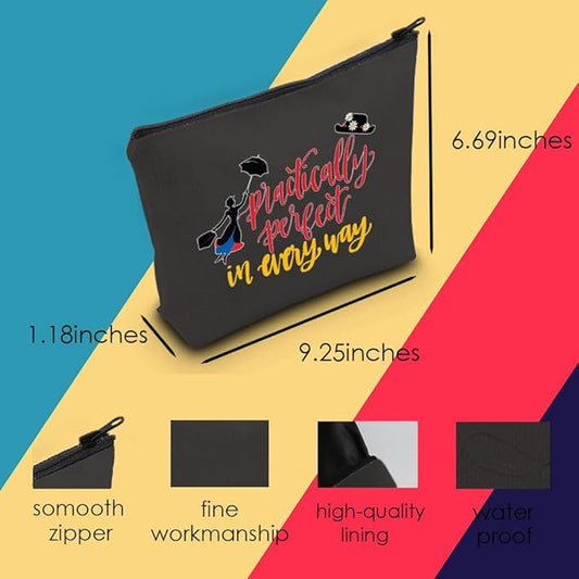 Mary Cosmetic Make up Bag Mary Gift Practically Perfect in Every Way Makeup Zipper Pouch Bag for Women (Perfect Black Bag)