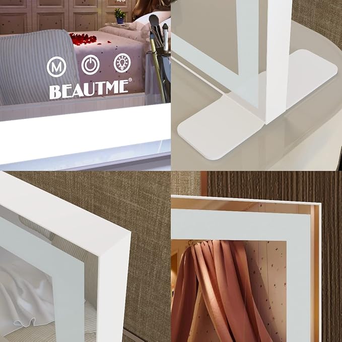 BEAUTME Large Vanity Mirror with Lights 40x24 inch,Lighted Makeup Mirror with Lights fo Bedroom/Dressing Table/Bathroom,Light Up/Aluminum Frame White (Horizontal/Vertical)