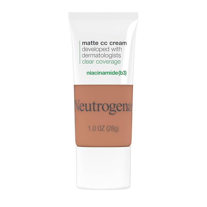 Neutrogena Clear Coverage Flawless Matte CC Cream, Full-Coverage Color Correcting Cream Face Makeup with Niacinamide (b3), Hypoallergenic, Oil Free & Fragrance Free, Maple, 1 oz
