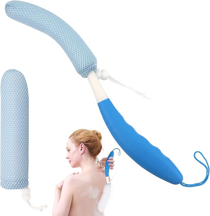 Shower Brush with Long Handle,15.35" Back Brush,Long Back Scrubber for Men Women,Long Handled Sponge Body Exfoliator, Loofah Back Scrubber for Aid Bathing