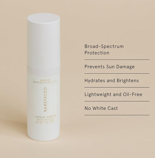 Barefaced Sheer Protection SPF 50+ β Broad-Spectrum Face Sunscreen for women with Zinc Oxide, Niacinamide & Hyaluronic Acid β Oil-Free UV Protection, Hydration & Anti-Aging with Universal Tint (60ml)