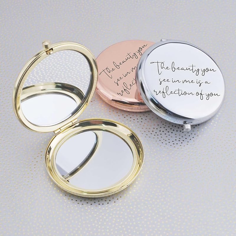 Love, Georgie "The beauty you see in me is a reflection of you" Pocket Mirror. Gift for Weddings, Birthdays, or Mother's Day. Compact Mirror for the Mother of the Bride or Groom. (Silver)