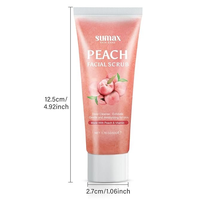 Peach Facial Scrub,Exfoliating Body Scrub,Hydrating and Gentle Smoothing Scrub for Body & Face,Remove Dull, Dead Skin, Minimize Pores, Essential Skin Care - 1.76 OZ