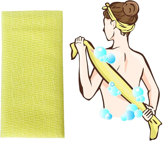 Premium Exfoliating Washcloth Towel(Yellow) Korean Loofah Bath Sponge Long Back Scrubber African Bath Sponge African Long Net for Shower/It Becomes Softer as You use.by NOPIGO