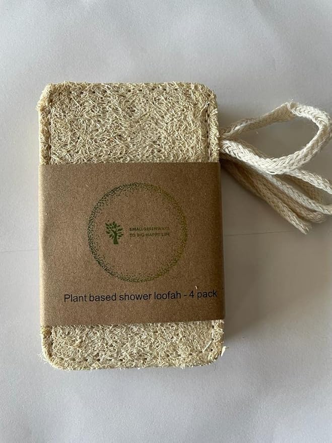 Natural Plant Based Shower loofah , bio degradable, exfoliating , eco Friendly - 4 Pack Set, Beige, 4 Count (Pack of 1)