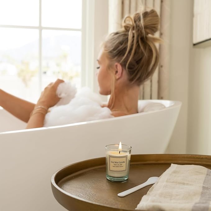 SunSerenity Luxury Bath Pillow for Tub - Relaxing Bath Tub Accessory β Bath Tub Pillow for Head and Back, Unscented Candle, Sponge Loofah, Laundry Bag, & Suction Tool (White on White)