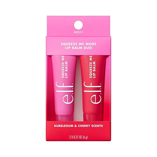 e.l.f. Squeeze Me More Lip Balm Duo, Moisturizing Balm For A Sheer Tint Of Color, Made With Hyaluronic Acid, Vegan & Cruelty-Free, Cherry & Bubblegum
