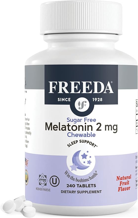 FREEDA Melatonin 2mg Sugar-Free Chewables β Natural Sleep Aid for Adults & Kids β Vegan, Kosher, Gluten-Free, Non-GMO, Easy Bedtime Support β 240 Tablets