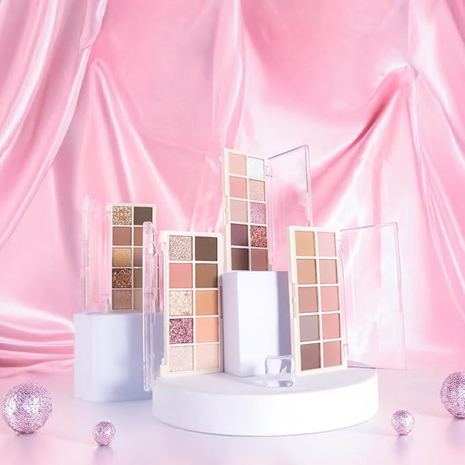 10 Colors Eyeshadow Palette, Matte&Glitter&Shimmer Eyeshadow Makeup, Naturing-Looking,High Pigment Waterproof Eye Shadow Palette Makeup, 100% Cruelty-free (08#Shimmer Pink)