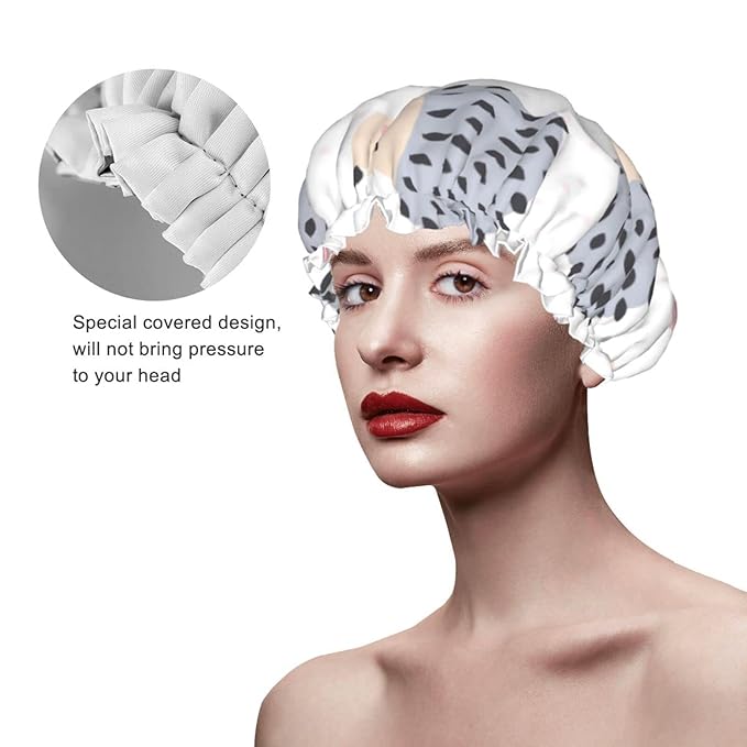 Cute Hedgehog Animal Shower Cap for Women,Double Waterproof Layers Bathing Shower Hat Large Designed for all Hair
