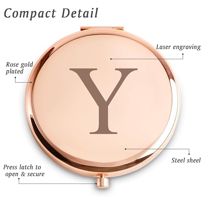 Personalized Gifts for Women Girls, Initial Compact Mirror, Unique Mothers Day Birthday Gifts for Friends Mom Wife Grandma Sister Daughter, 2025 Graduation Gifts for Her College Medical High School