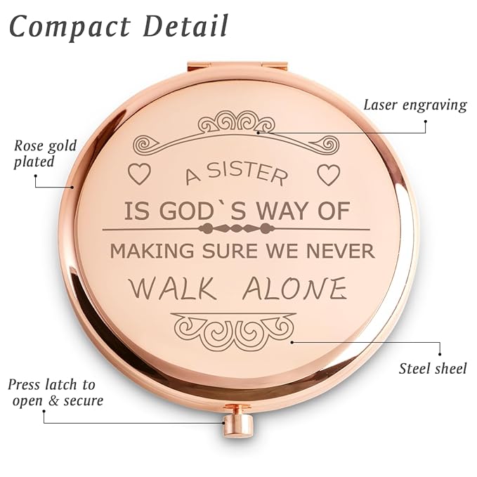 Sister Gifts from Sister, Personalized Compact Mirror, Unique Mothers Day Birthday Gifts for Sister, Sentimental Present for Her