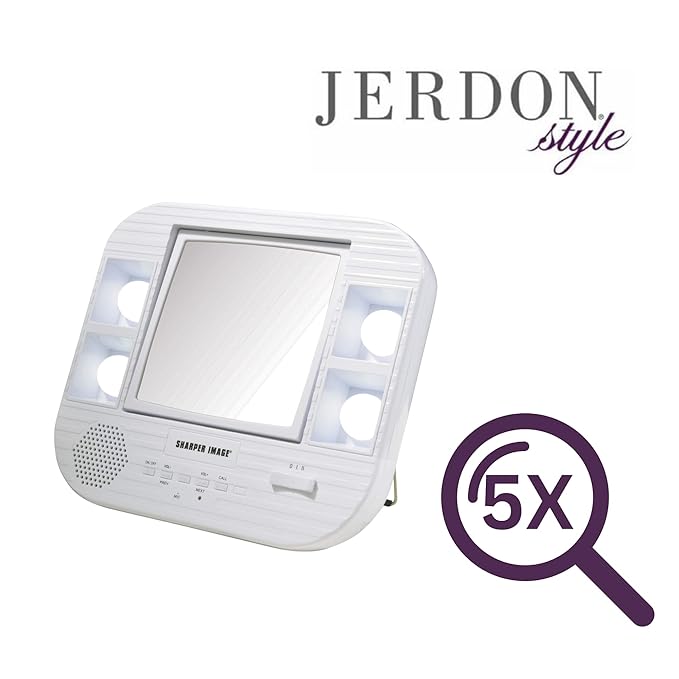 JERDON Two-Sided Bluetooth Makeup Mirror with Lights - Vanity Mirror with 5X Magnification & Multiple Light Settings - White Base - Model J1025