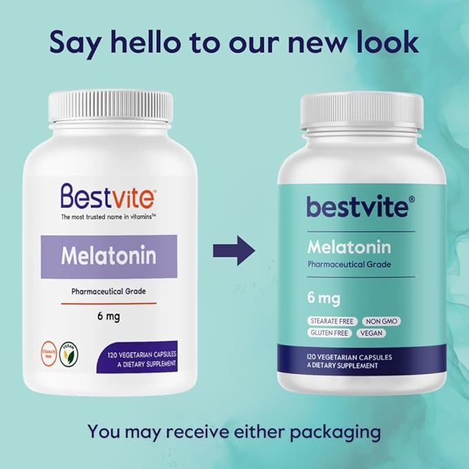 BESTVITE Melatonin 6mg (240 Vegetarian Capsules) (120 x 2) - No Stearates - Vegan - Non GMO - Gluten Free