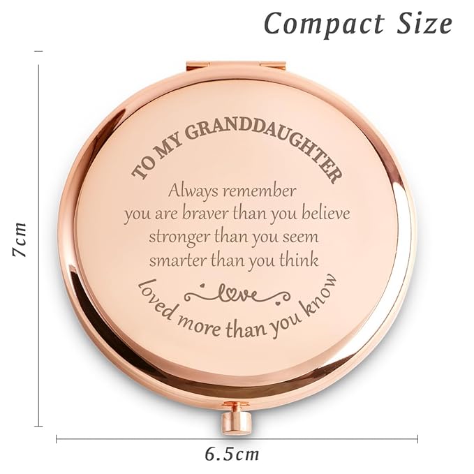 Granddaughter Gifts from Grandparents Grandma Grandpa, Personalized Compact Mirror, Sentimental Mothers Day Birthday Gifts for Granddaughter, Unique Graduation Present for Girls Women Her