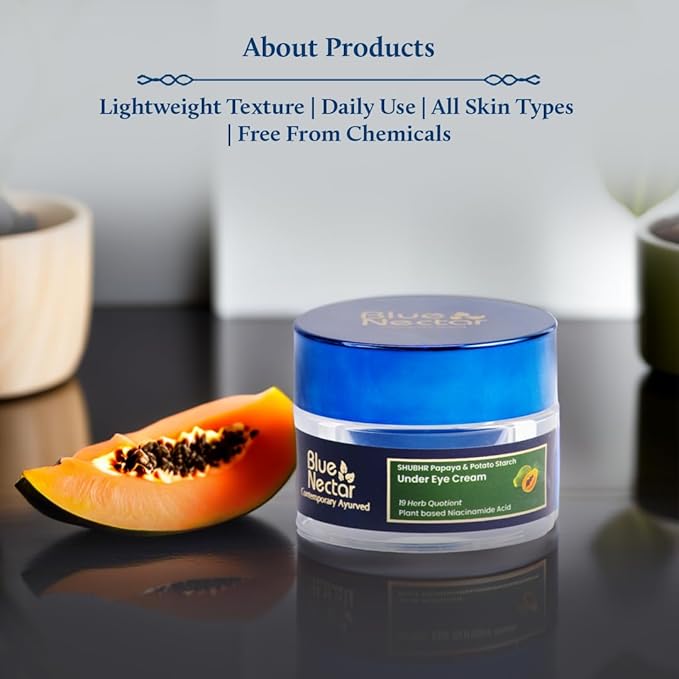 Blue Nectar Shubhr Under Eye Cream for Dark Circles with Papaya, Potato Starch & Niacinamide | Best Under Eye Cream for Men | Eye Cream for Dark Circles & Wrinkles (18 Herbs,15g)