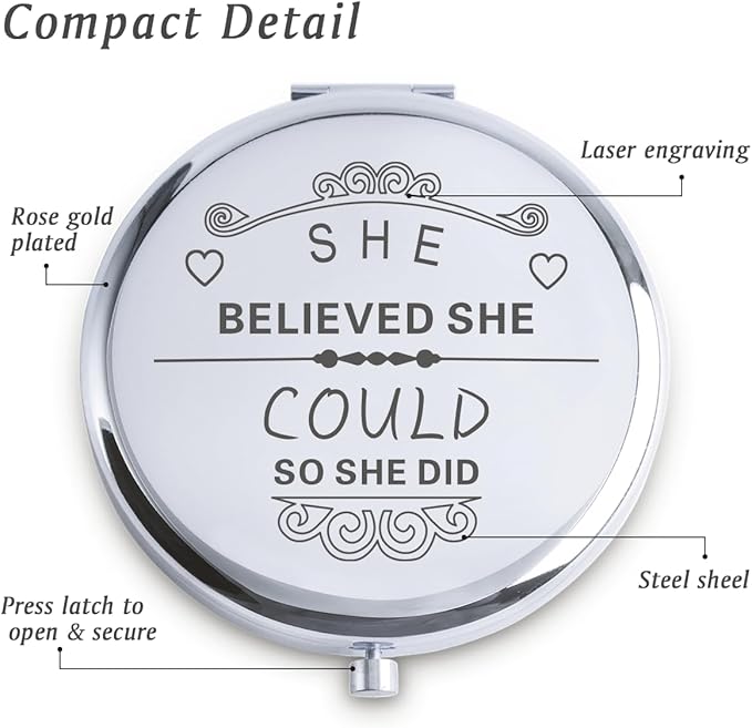 Personalized Gifts for Women Girls, Inspirational Compact Mirrors, 2025 Graduation Gifts for Her, Unique Mothers Day Birthday Gifts for Mom Sister Wife Daughter Niece, Friendship Gifts for Friends