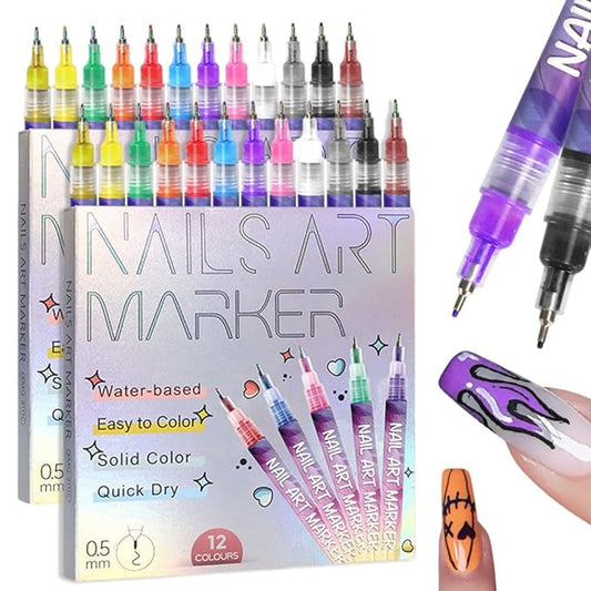12 Colors Nail Art Pens Set, Nail Art Markers Polish Pen for 3D Nail Art, Drawing Painting Liner Brush for DIY Nail Art Beauty Adorn Manicure Tools (2 set)