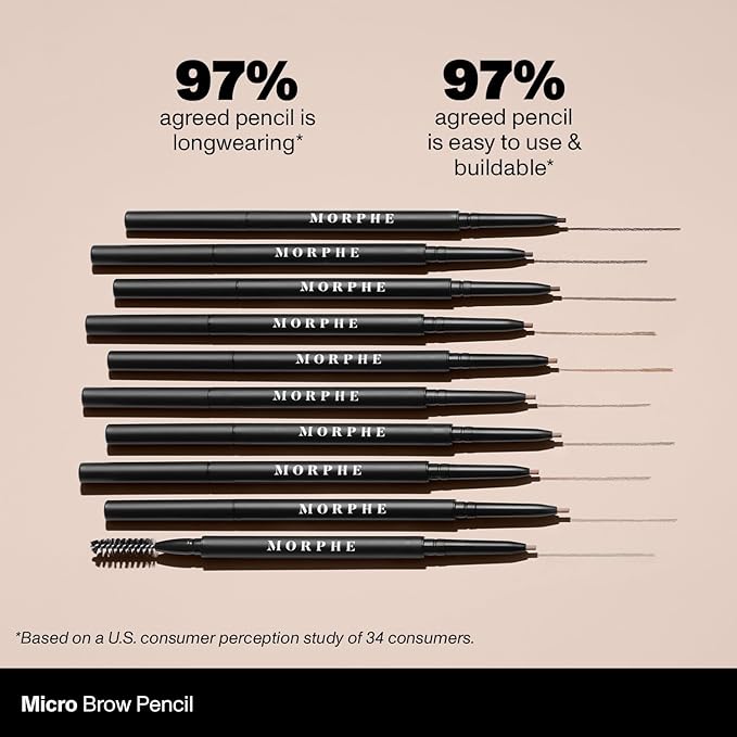 Morphe Micro Dual Eyebrow Pencil - Dual-Ended Brow Pencil Featuring a Retractable, Ultra-Precise, Pointed Tip - Richly Pigmented, Smooth-Gliding, Long-Lasting Wax Formula - Praline (0.003 oz)