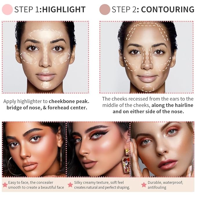 Cream Contour and Hightlight Stick Set Face Shading Concealer Stick Hightlighter Bronzer Beauty Wand Natural Makeup