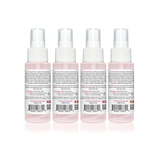 Well's Oil Rosewater Mist Spray (Pack of 4 * 2 Fl oz) β Hydrates, Soothes & Refreshes | 100% Natural | No Chemical | for All Skin and Hair Types